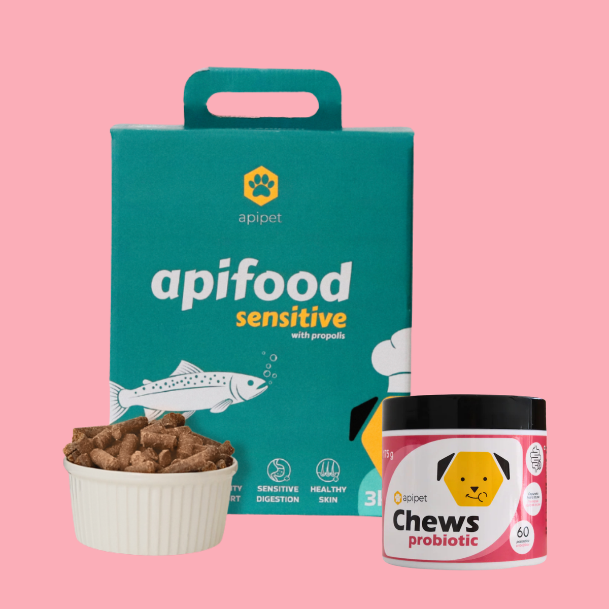 Apifood Sensitive Losos + GRATIS Chews Probiotic