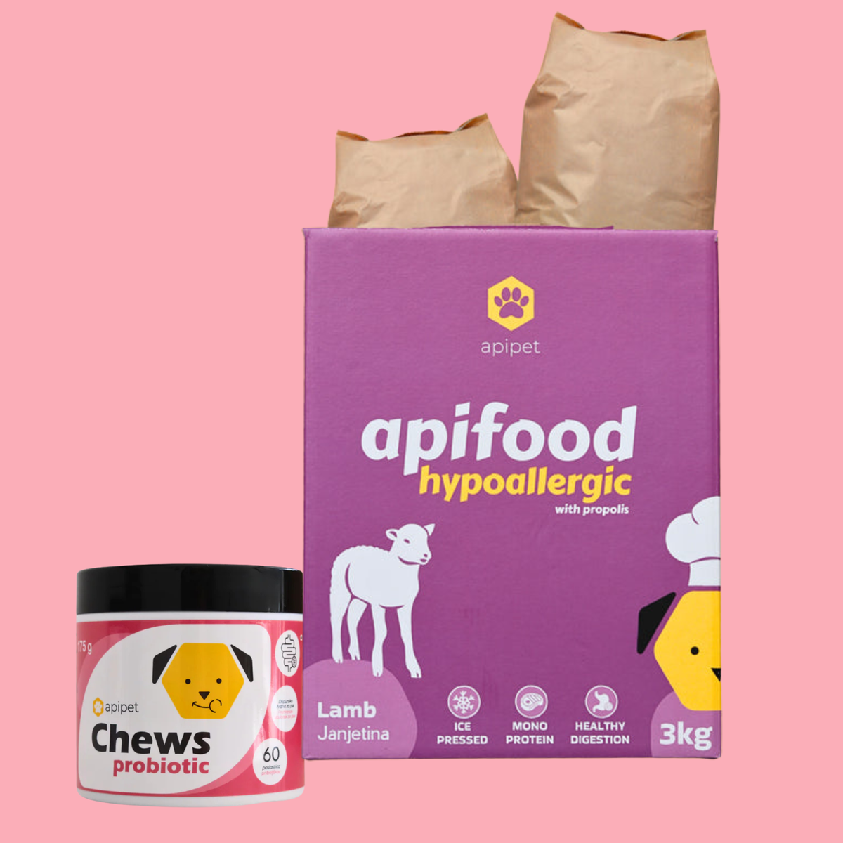 Apifood Hypoallergic Jagnjetina + GRATIS Chews Probiotic