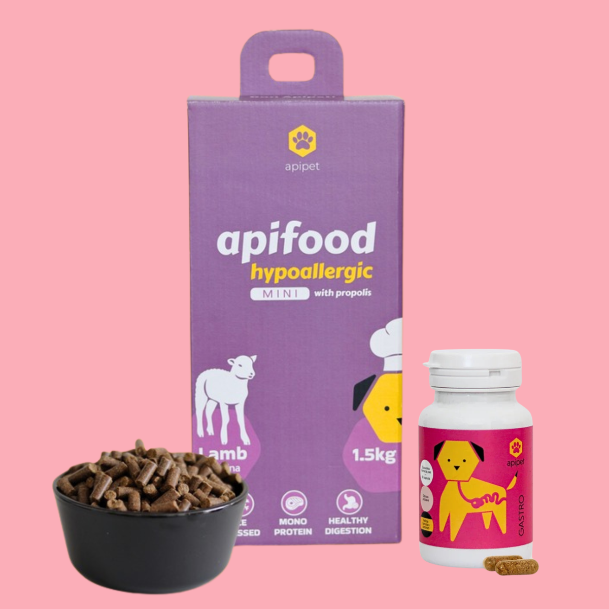 Apifood Hypoallergic Jagnjetina MINI + GRATIS Apipet Gastro