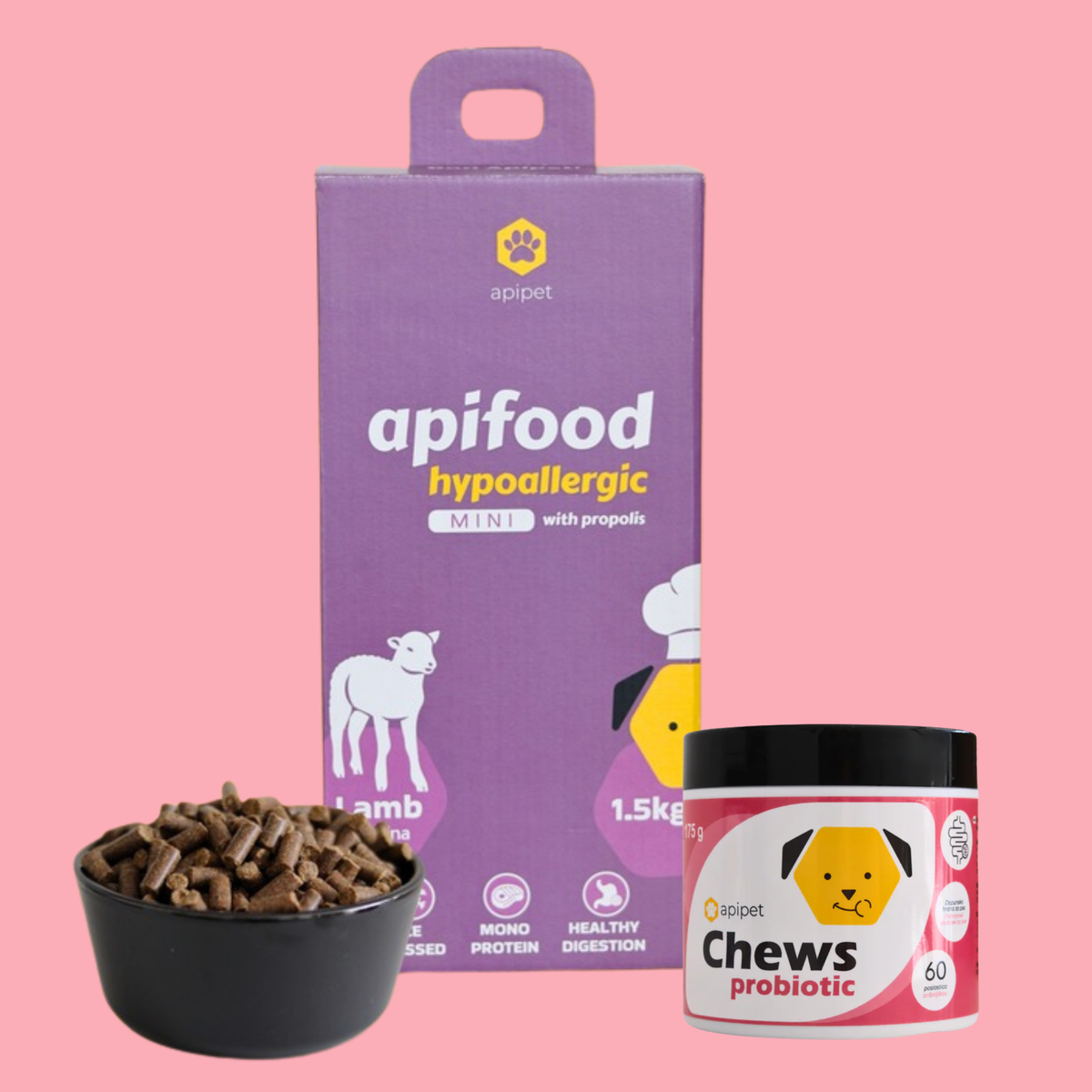 Apifood Hypoallergic Jagnjetina MINI + GRATIS Chews Probiotic